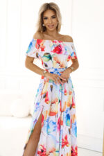 194-5 Długa letnia sukienka hiszpanka z paskiem w kwiatowy wzór ?-4
