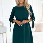 195-11 ALICE Trapezowa sukienka z kokardkami - ZIELEŃ BUTELKOWA-1