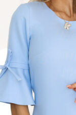 217-11 NEVA Trapezowa sukienka z wiązaniem na rękawkach - BŁĘKITNA-5