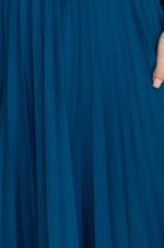 311-17 LILA Klasyczna plisowana sukienka z krótkim rękawkiem i paskiem - kolor MORSKI-5