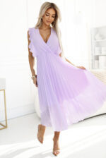 315-7 EMILY Plisowana sukienka z falbankami i dekoltem - kolor WRZOSOWY-2