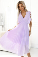 315-7 EMILY Plisowana sukienka z falbankami i dekoltem - kolor WRZOSOWY-4