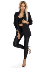 588-1 Damska klasyczna marynarka z drapowanymi rękawkami - CZARNA-6