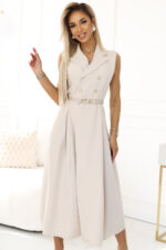 596-1 Elegancka szmizjerka midi ze złotymi guzikami i paskiem - BEŻOWA-1