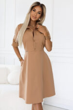 286-8 SANDY Koszulowa rozkloszowana sukienka z paskiem - MOCHA MOUSSE-4