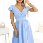 425-12 MATILDE Sukienka z dekoltem i krótkim rękawkiem - BŁĘKITNA-1