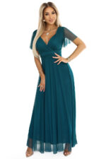 562-4 NASTIA Długa sukienka z dekoltem i krótkim rękawkiem - ZIELONA-7