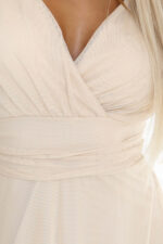 562-6 NASTIA Długa sukienka z dekoltem i krótkim rękawkiem - BEŻOWA-6