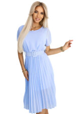 465-4 MIA Plisowana szyfonowa sukienka midi z szerokim paskiem - BŁĘKITNA-6
