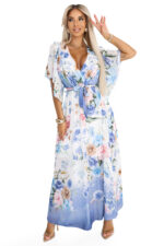 603-3 Zwiewna maxi sukienka z kopertowym dekoltem i kwiecistym wzorem – BŁĘKITNE RÓŻE-7