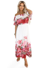 606-1 Długa letnia sukienka hiszpanka w kwiatowy czerwony wzór ombre?-7
