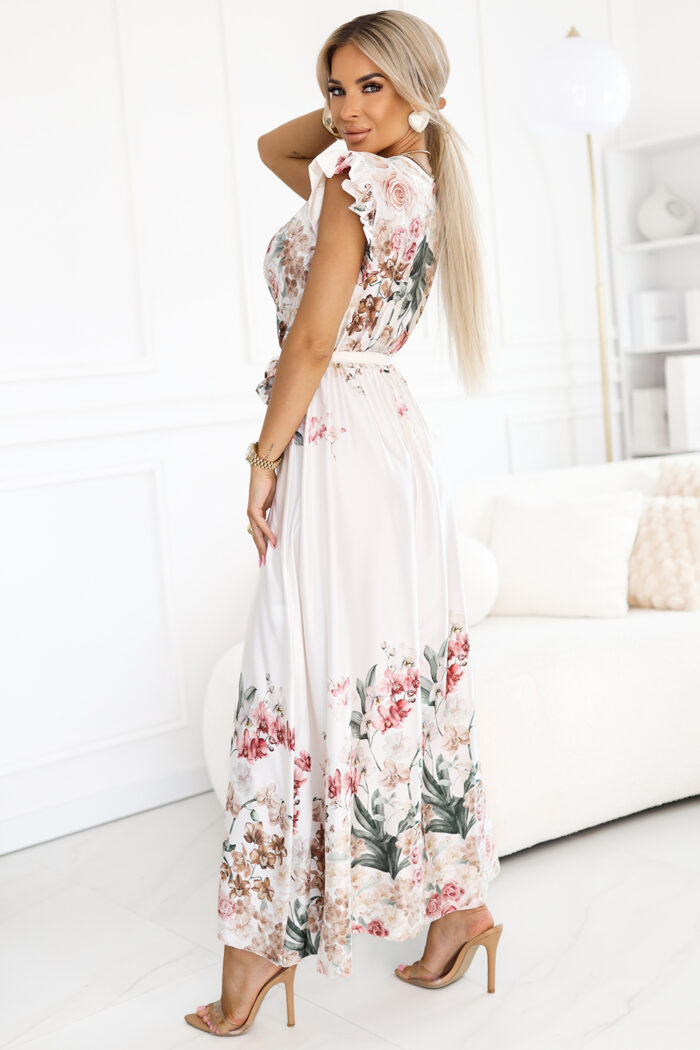 609-1 Satynowa sukienka maxi z dekoltem i kwiatowym ombre – elegancja w stylu boho-3