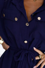 531-6 Szmizjerka midi ze złotymi guzikami i wiązaniem - GRANATOWA-6