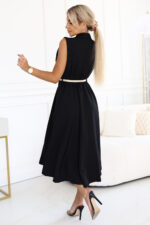 596-3 Elegancka szmizjerka midi ze złotymi guzikami i paskiem - CZARNA-3