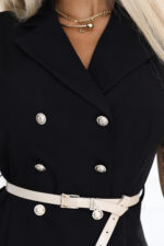 596-3 Elegancka szmizjerka midi ze złotymi guzikami i paskiem - CZARNA-6