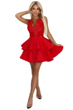 200-11 CHARLOTTE ekskluzywna rozkloszowana sukienka z koronkowym dekoltem - kolor czerwony-6