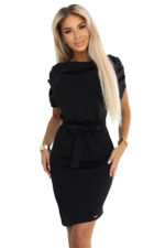 240-8 ROXI sukienka z asymetryczną spódnicą i paskiem - CZARNA-7