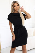 240-8 ROXI sukienka z asymetryczną spódnicą i paskiem - CZARNA-3