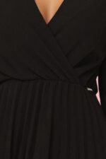 313-17 ISABELLE Polska plisowana sukienka z długim rękawem i dekoltem - CZARNA-10