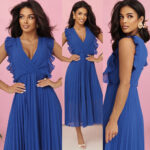 315-8 EMILY Plisowana sukienka z falbankami i dekoltem - kolor CHABROWY-15