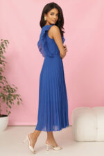 315-8 EMILY Plisowana sukienka z falbankami i dekoltem - kolor CHABROWY-3