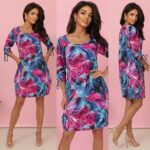 323-2 Wygodna sukienka oversize z wiązaniem na rękawkach - kolorowe kwiaty-12