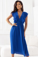 367-3 YANA Sukienka midi z plisowanymi falbankami i dekoltem - kolor chabrowy-6