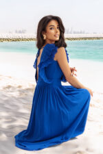 367-3 YANA Sukienka midi z plisowanymi falbankami i dekoltem - kolor chabrowy-8