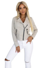 481-4 Zamszowa ramoneska z długim rękawkiem i zamkami - jasny beż-6