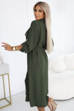 531-5 Szmizjerka midi ze złotymi guzikami i wiązaniem - KHAKI-3