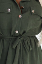 531-5 Szmizjerka midi ze złotymi guzikami i wiązaniem - KHAKI-5