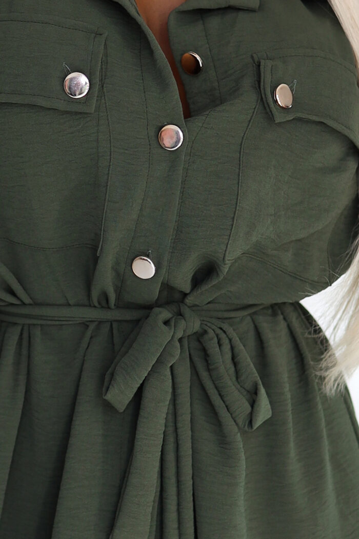 531-5 Szmizjerka midi ze złotymi guzikami i wiązaniem - KHAKI-5
