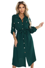 531-7 Szmizjerka midi ze złotymi guzikami i wiązaniem - zielona-7