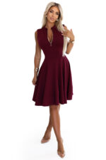 573-4 Ekskluzywna sukienka z rozkloszowanym dołem i zamkiem - bordowa-6