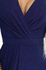 581-5 JENNIFER połyskująca długa suknia z rękawkiem i dekoltem - GRANATOWA Z BROKATEM-6