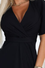 581-7 JENNIFER długa suknia z rozcięciem na nogę, rękawkiem i dekoltem - czarna-7