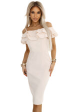 599-1 CARMEN Dopasowana sukienka midi w stylu hiszpańskim - beżowa-6