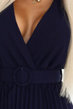 607-3 LYRA plisowana sukienka midi z kopertowym dekoltem i szerokim paskiem - GRANATOWA-5