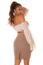 616-1 Dopasowana spódnica z wysokim stanem i paskiem - kolor cappuccino-8