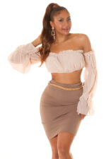 616-1 Dopasowana spódnica z wysokim stanem i paskiem - kolor cappuccino-9