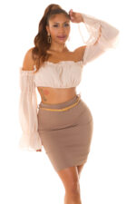 616-1 Dopasowana spódnica z wysokim stanem i paskiem - kolor cappuccino-7