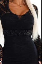 620-1 Wieczorowa koronkowa suknia maxi typu rybka z długim rękawem - czarna-6