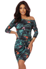 13-166 Sukienka sportowa z kieszonkami i wiązaniem - liście 3D-12