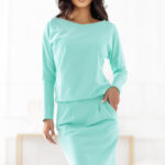 189-12 Dresowa sukienka z długim rękawem i kieszeniami - wygodny fason z dekoltem na plecach - MIĘTA-1