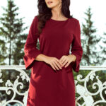 190-8 MARGARET sukienka z koronką na rękawkach - BORDOWA-1