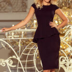 192-3 Elegancka sukienka MIDI z baskinką - CZARNA-1