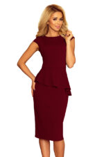 192-6 Elegancka sukienka MIDI z baskinką - BORDOWA-5