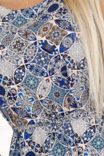 296-13 VICTORIA Trapezowa sukienka boho z printem w stylu śródziemnomorskim - niebieska-6