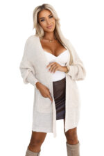 625-1 Kardigan - sweterkowa narzutka z kieszeniami - kolor beżowy-10