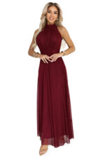636-1 VERONICA luksusowa długa suknia z brokatowym akcentem i szykowną linią - bordowa-7